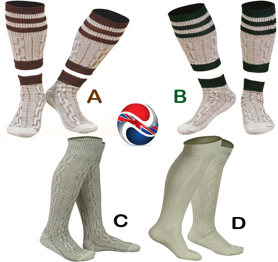 Traditional White & Brown Bavarian Oktoberfest Costume Socks - Perfect for Lederhosen Attire