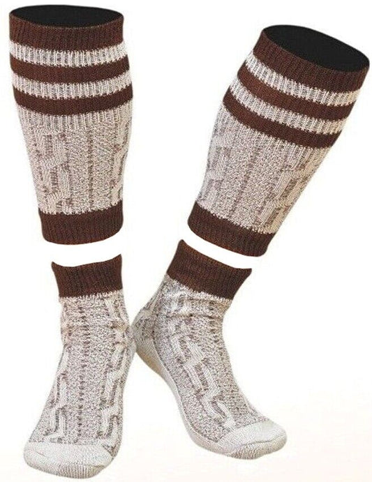 Traditional White & Brown Bavarian Oktoberfest Costume Socks - Perfect for Lederhosen Attire
